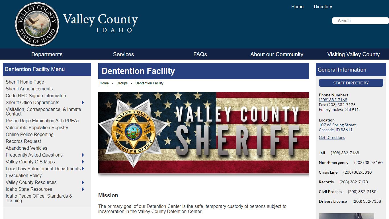 Official Website of Valley County, Idaho - Dentention Facility