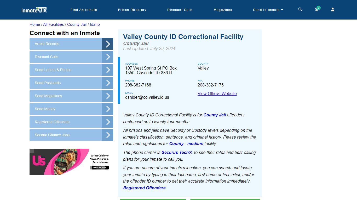 Valley County ID Correctional Facility - Inmate Locator