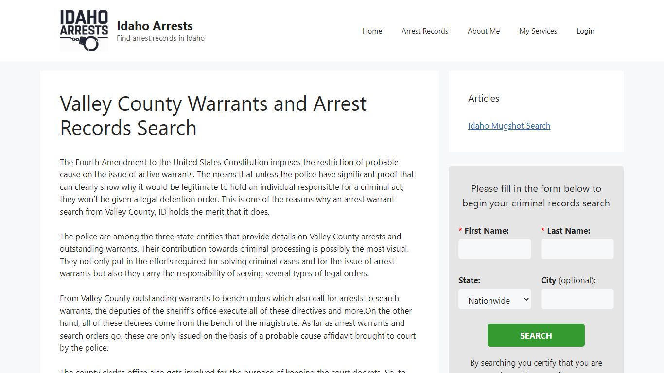 Valley County Warrants and Arrest Records Search - Idaho Arrests