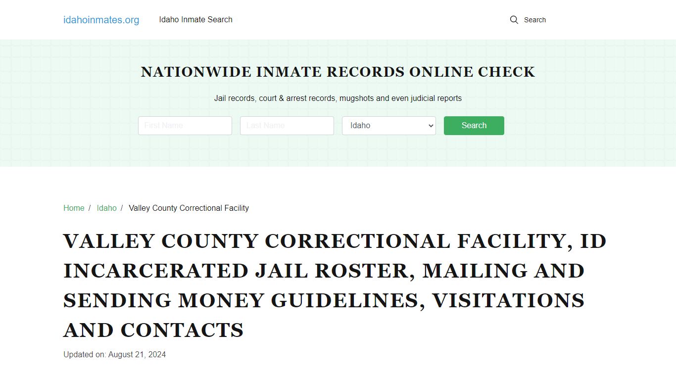 Valley County Correctional Facility, ID: Inmate Lookup, Visitation ...